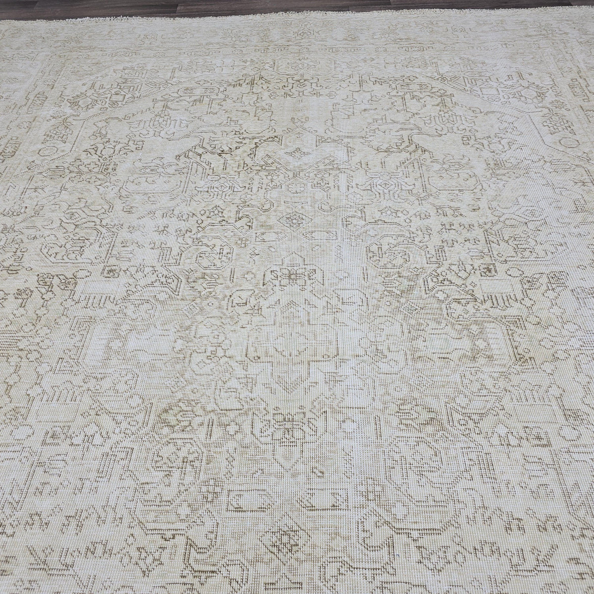 Neutral Oushak 9x12 Area Rug: Handmade Wool Vintage Carpet /9.35x12 feet