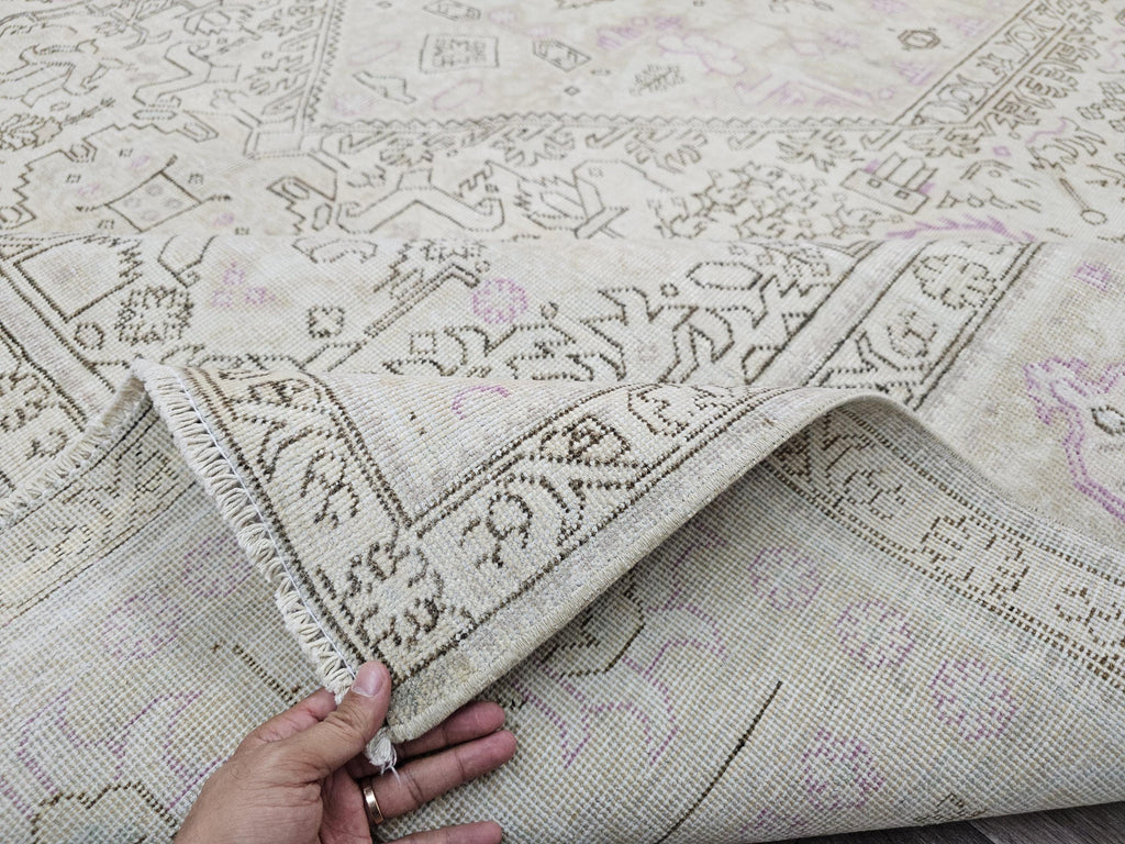 Faded Oushak Wool Area Rug: 9x12 Light Pink Beige Turkish Rug
