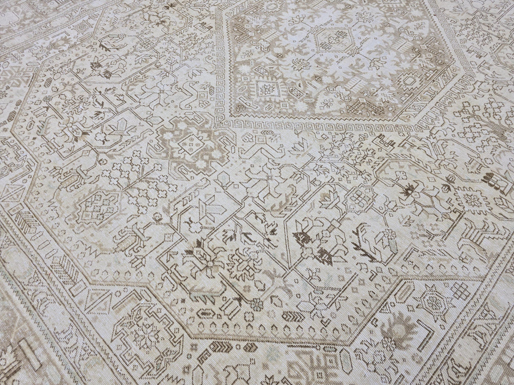 10x12 Ivory Anatolian Rug: Large Wool Oushak Geometric Carpet