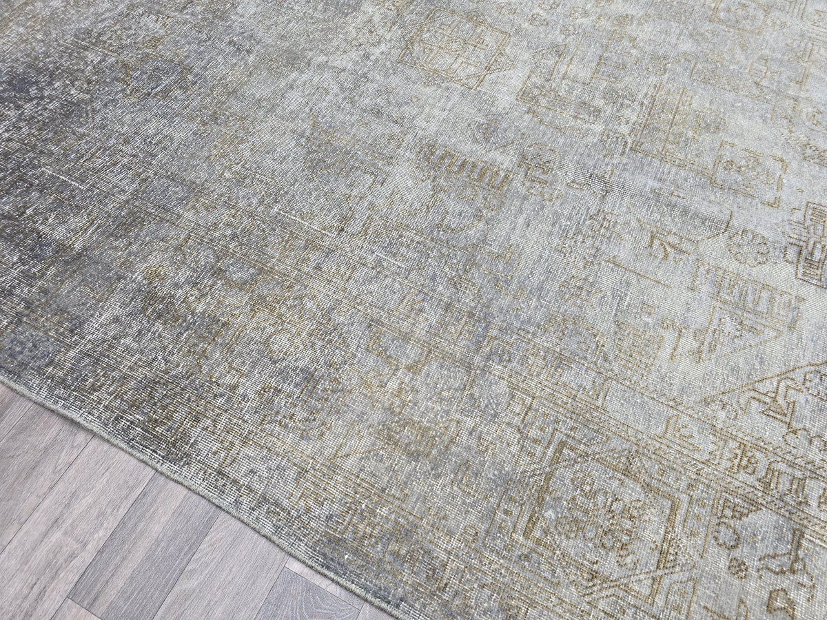 Hand-Knotted Wool Turkish Oushak Rug: 10x12 Overdyed Gray