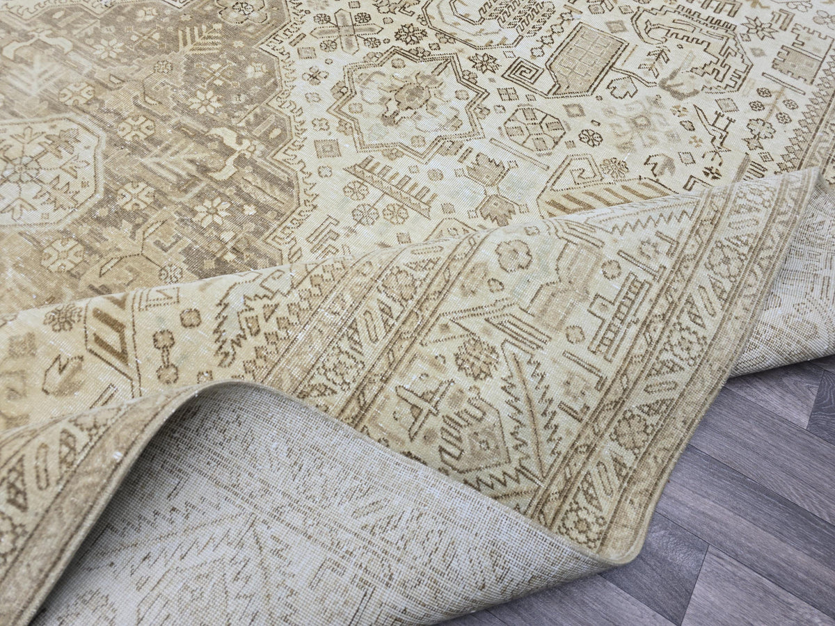 10x12 Turkish Area Rug: Neutral Beige Oushak Style Area Rug, 9'6" x 12'1"