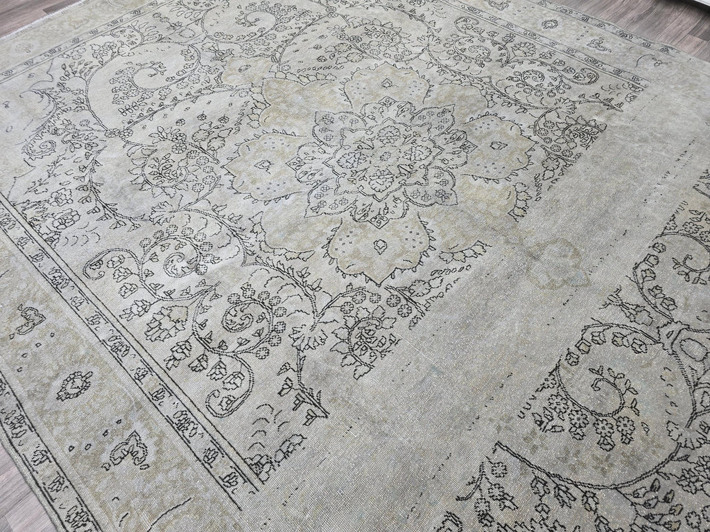 Overdyed Vintage Turkish Oushak Rug 10x12: Handwoven Wool Beige Gray Carpet