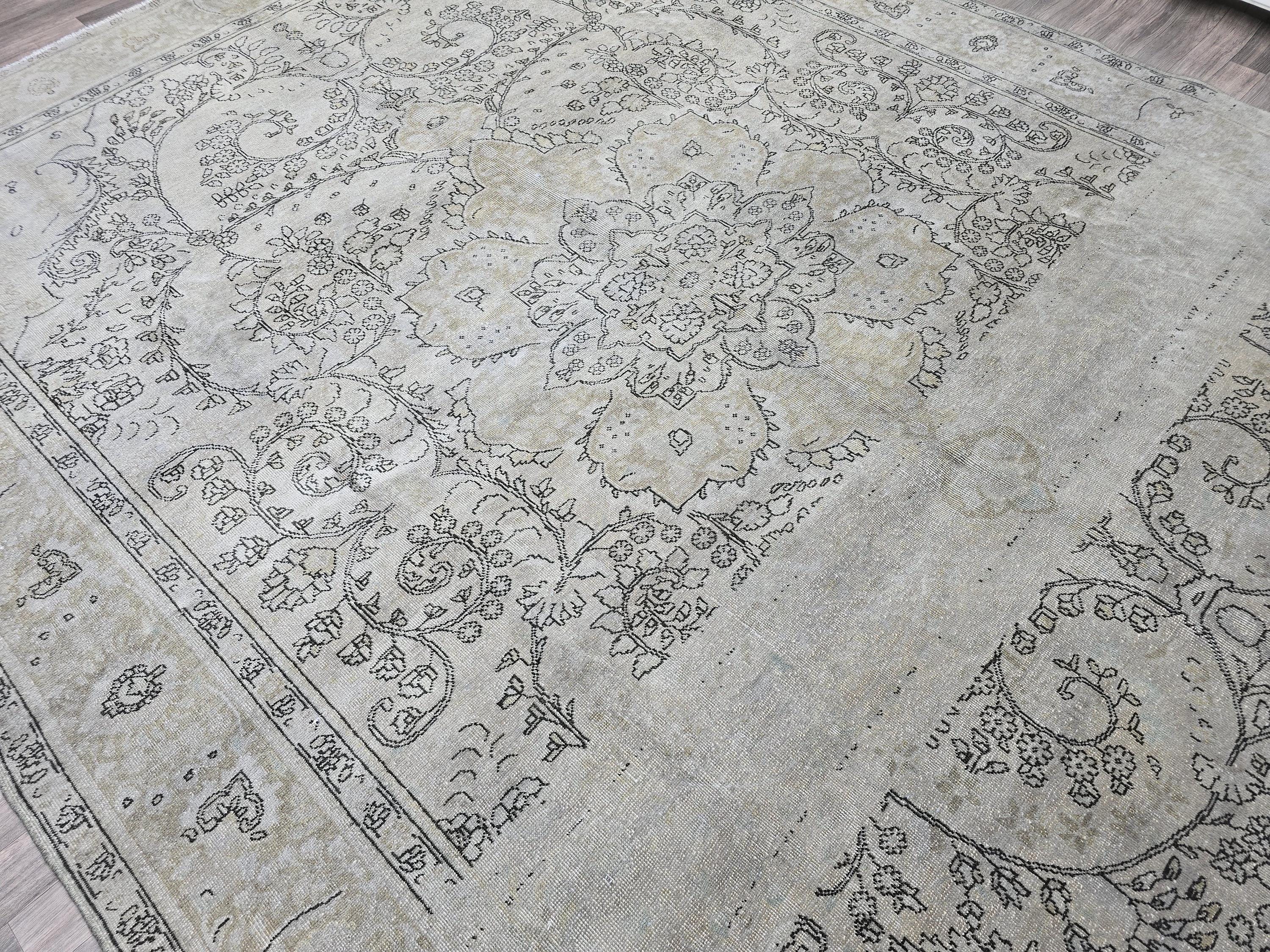 Overdyed Vintage Turkish Oushak Rug 10x12: Handwoven Wool Beige Gray Carpet