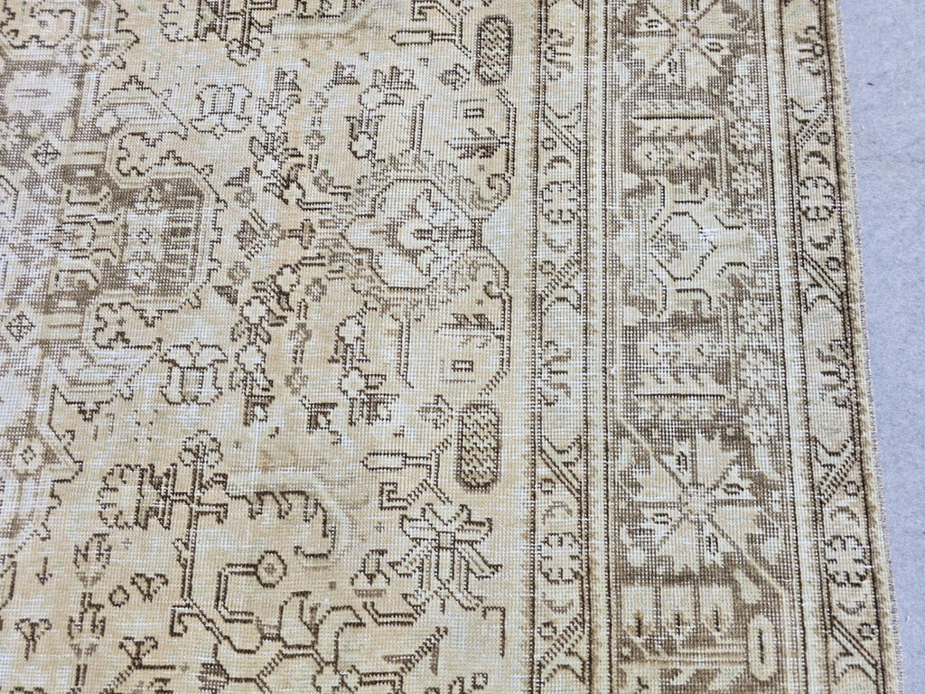 Vintage Turkish Rug, Neutral Beige 8x11 Area Rug, Handwoven Distressed Medallion Rug