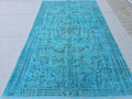 Vintage Overdyed Turquoise Turkish Rug - 6x9.6 ft Handknotted