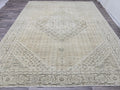 10x12 Neutral Vintage Rug/ Handmade Wool Turkish Rug for Livingroom and Bedroom/ Muted Oushak Area Rug for Bedroom and Office/ Heriz Rug