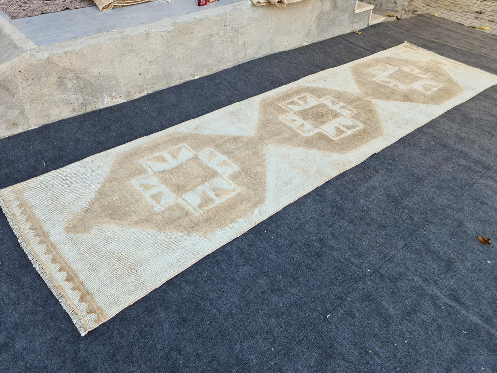Hand Knotted Oushak Runner: Wide Turkish Hallway Rug (3.28x12.66 ft)