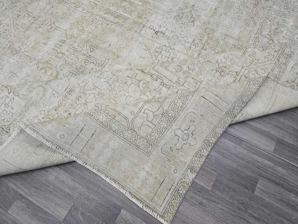 Oushak Rug 9x12 Neutral Hand Knotted Vintage Oversize Turkish Rug Geometric // 9.50x12.50 feet