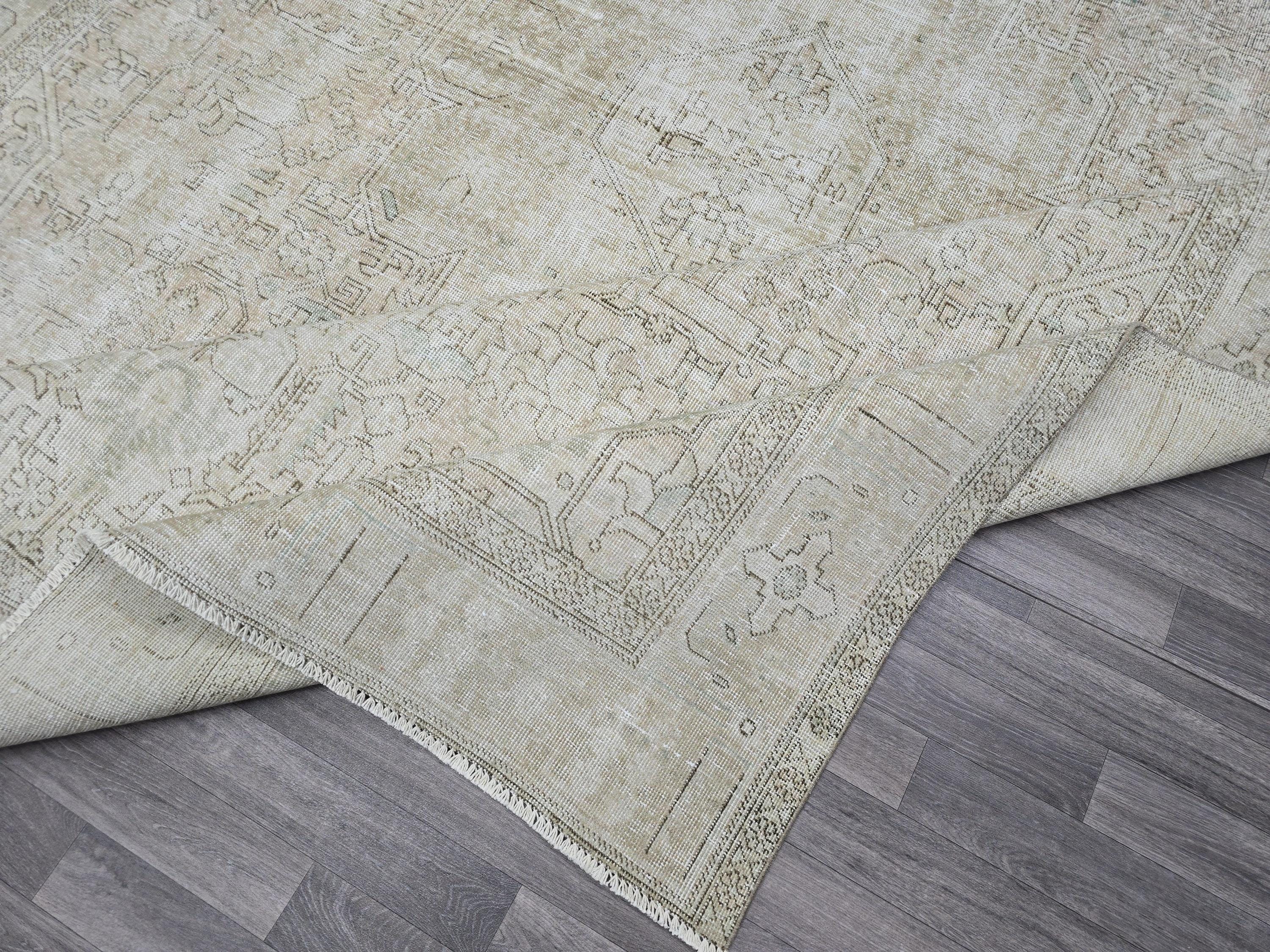 Oushak Rug 9x12 Neutral Hand Knotted Vintage Oversize Turkish Rug Geometric // 9.50x12.50 feet