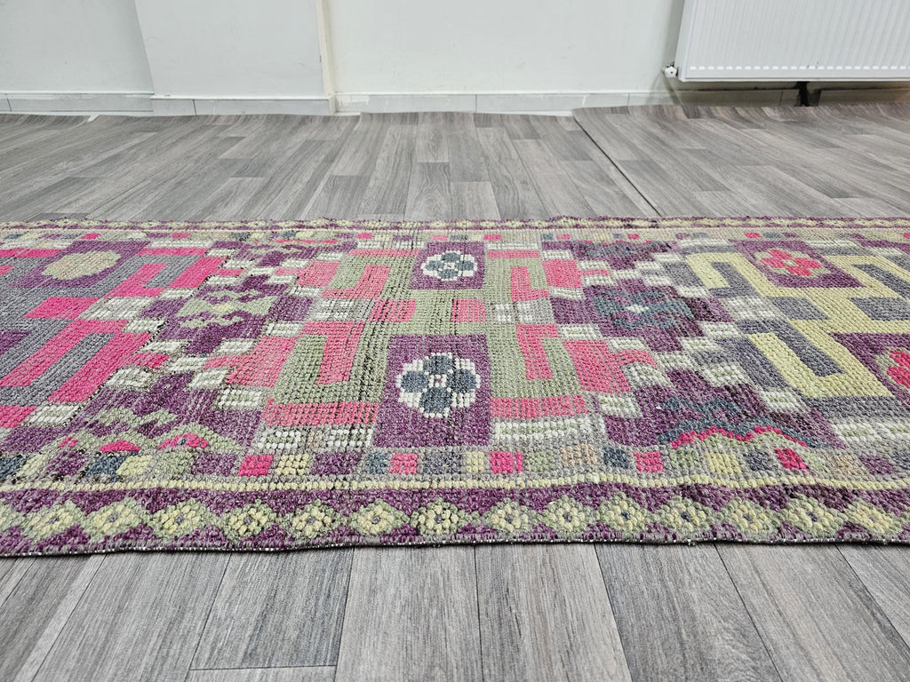 Vintage Herki Runner Rug: Hand-Knotted Turkish Wool Hallway Rug (2.7 X 13.45 ft)