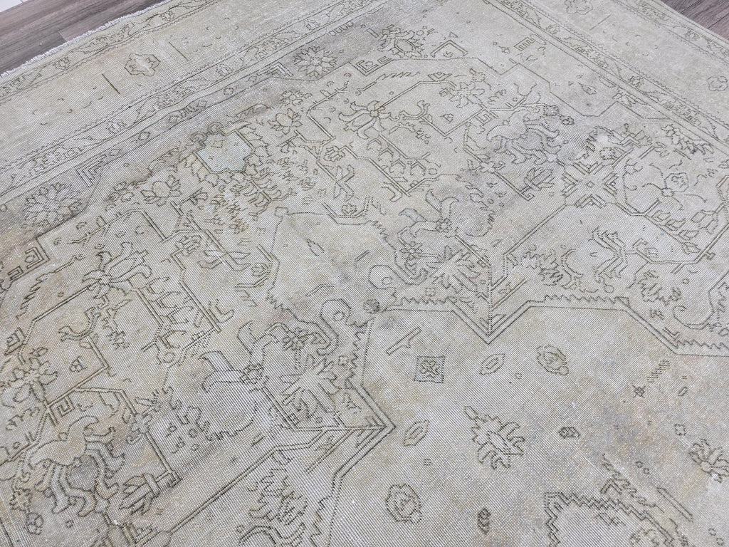 Extra Large Hand-Knotted Wool Rug: 9.5x12.6 ft Distressed Turkish Oriental Carpet