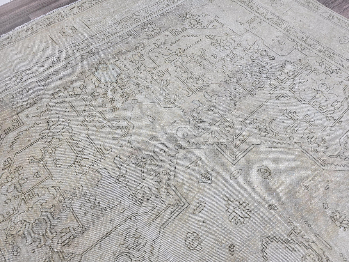 Extra Large Hand-Knotted Wool Rug: 9.5x12.6 ft Distressed Turkish Oriental Carpet