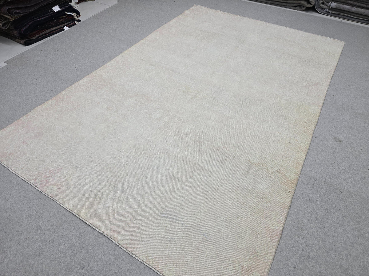 Neutral Oushak Rug 6x10, Cream Ivory Muted Turkish Area Rug, Handknotted Wool Vintage Rug Living Room Bedroom Boho Decor