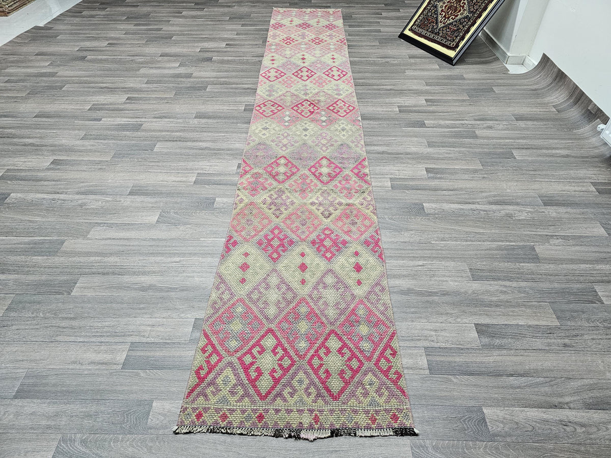 Vintage Turkish Runner Rug: Handwoven Oriental Hallway Rug (2.25x13.70 feet)