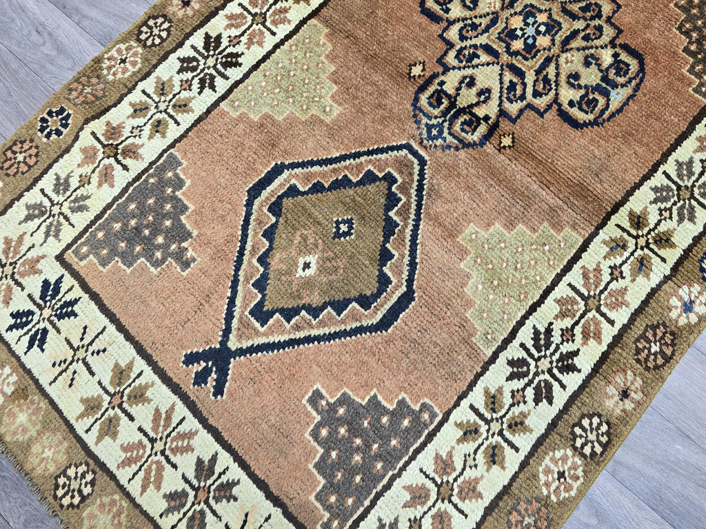 Vintage Turkish Runner Rug: 3x10 Brown Wool Hallway Oushak Rug
