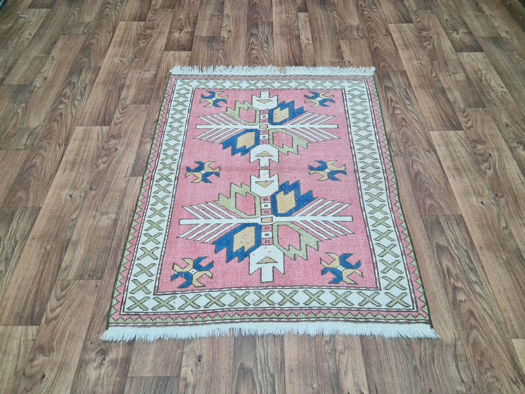 Oushak Rug: 4x4.5 Hand-Knotted Turkish Wool Carpet