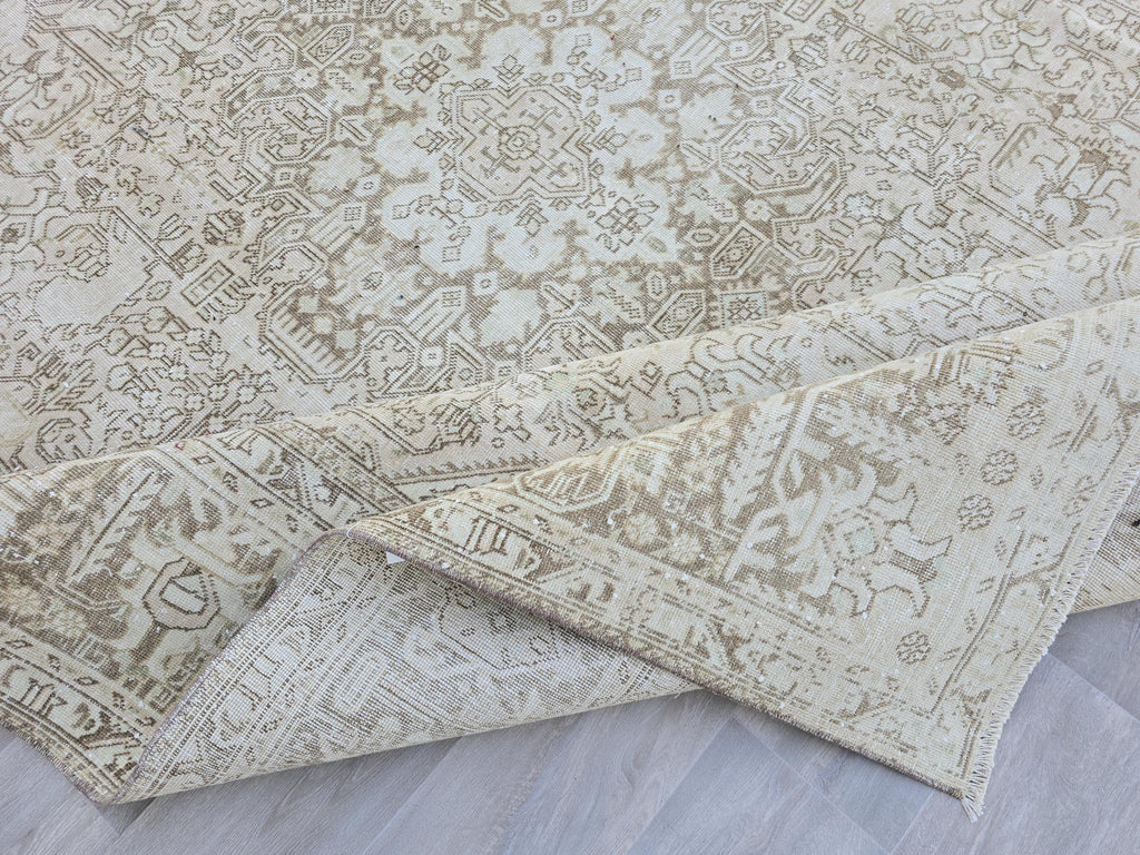8x11 Hand-Knotted Wool Oushak Rug: Neutral Turkish Boho Decor