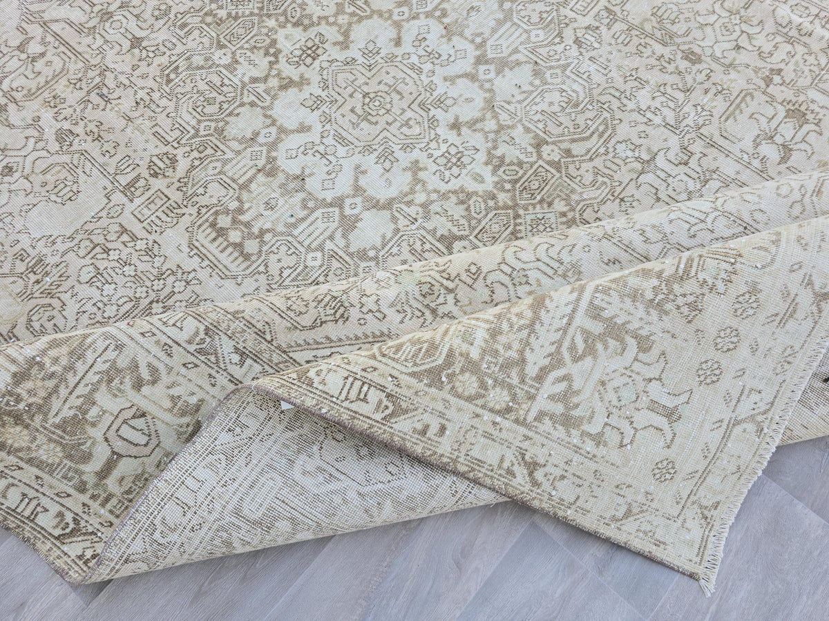 8x11 Hand-Knotted Wool Oushak Rug: Neutral Turkish Boho Decor