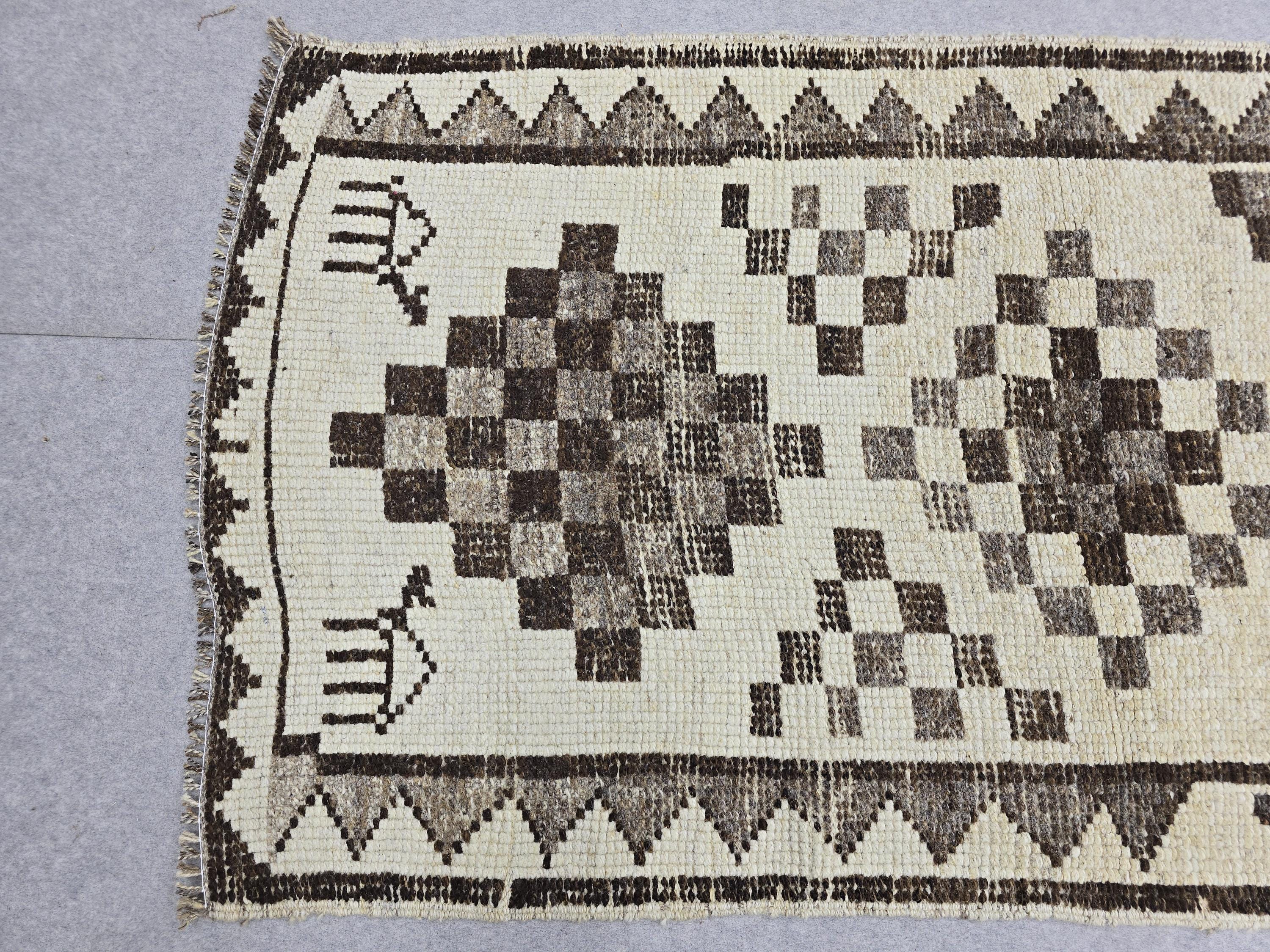 Vintage Rug Runner 3x11 | Neutral Cream Brown Tribal Hallway Carpet | Hand Knotted Wool Turkish Runner