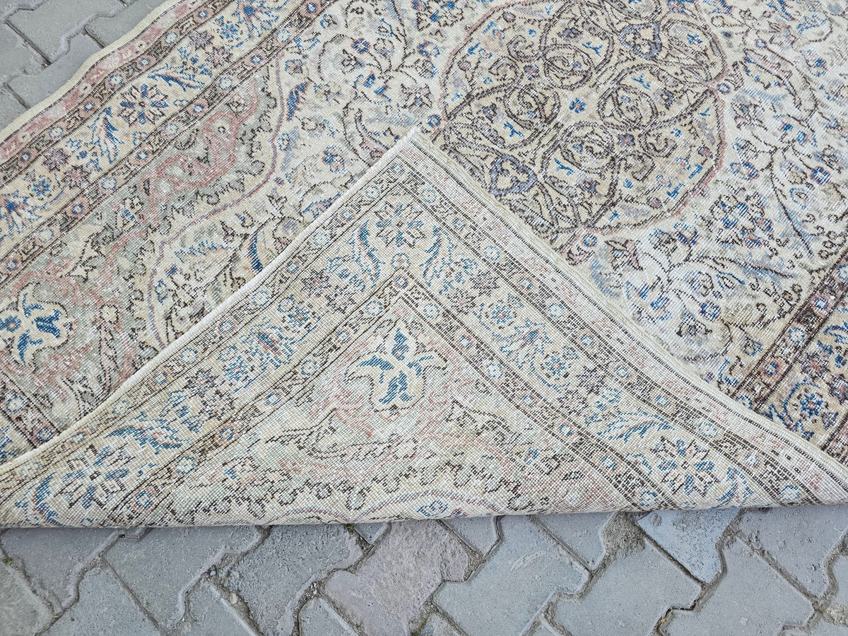 5x8 Turkish Oushak Rug: Faded Vintage Wool Area Rug