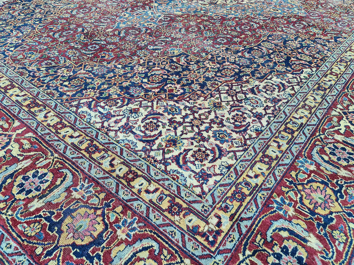 Antique Turkish Keshan Rug - HandKnotted Wool Vegetable Dyed Carpet /9,5x 12,8 feet
