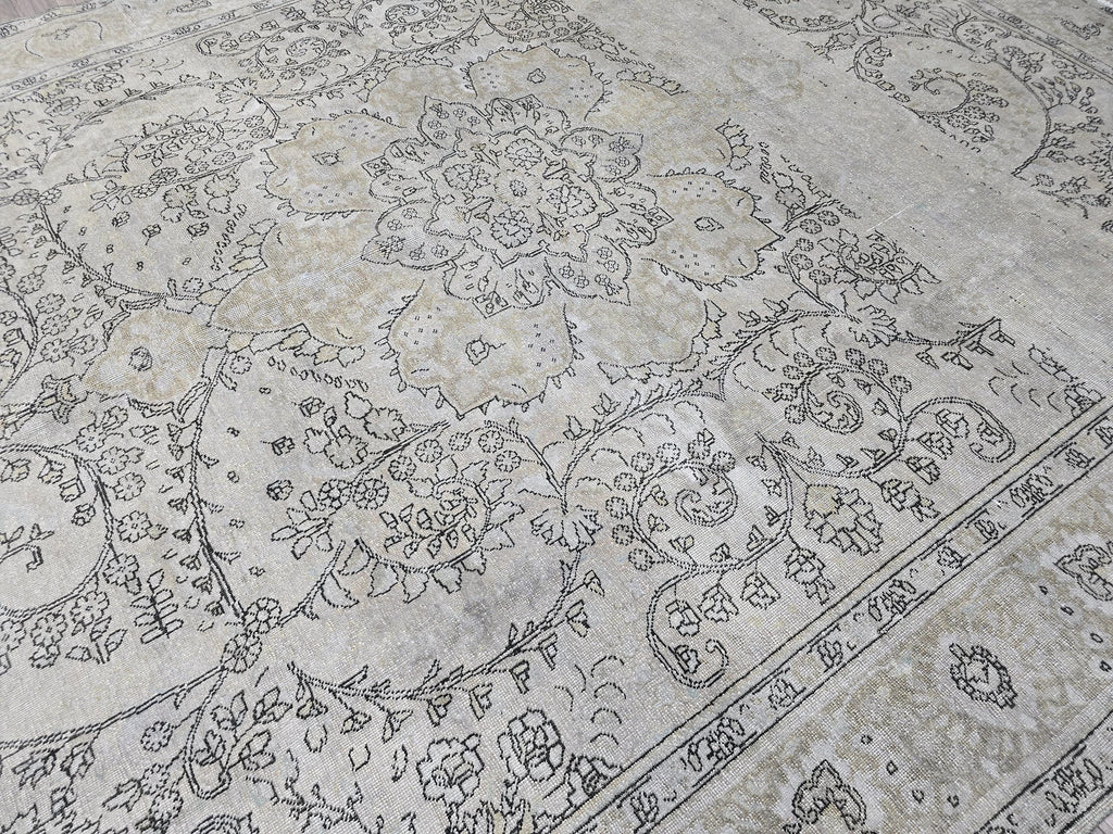 Overdyed Vintage Turkish Oushak Rug 10x12: Handwoven Wool Beige Gray Carpet