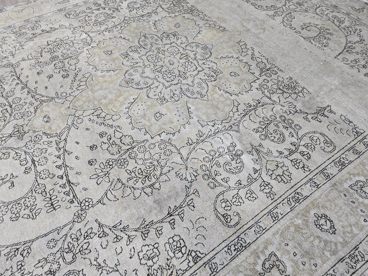 Overdyed Vintage Turkish Oushak Rug 10x12: Handwoven Wool Beige Gray Carpet