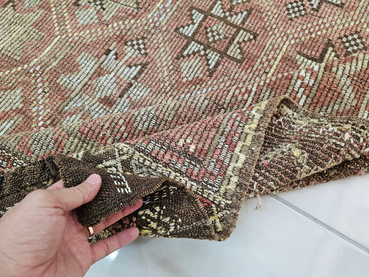 Hand Knotted Wool Turkish Rug: Vintage Bohemian Kilim (5.10x9.90 ft)