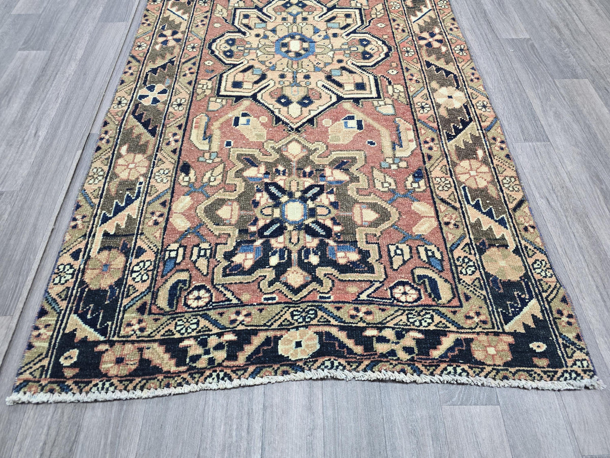 Antique Heriz Wool Runner: Hand-Knotted Pastel Hallway Rug (3.4' x 10.8')