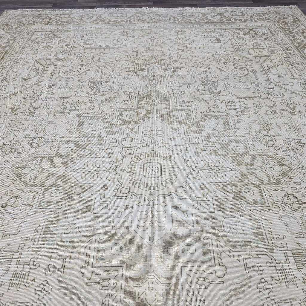 Oversized Neutral Turkish Oushak Rug (9.5x13 ft), Vintage Wool Carpet