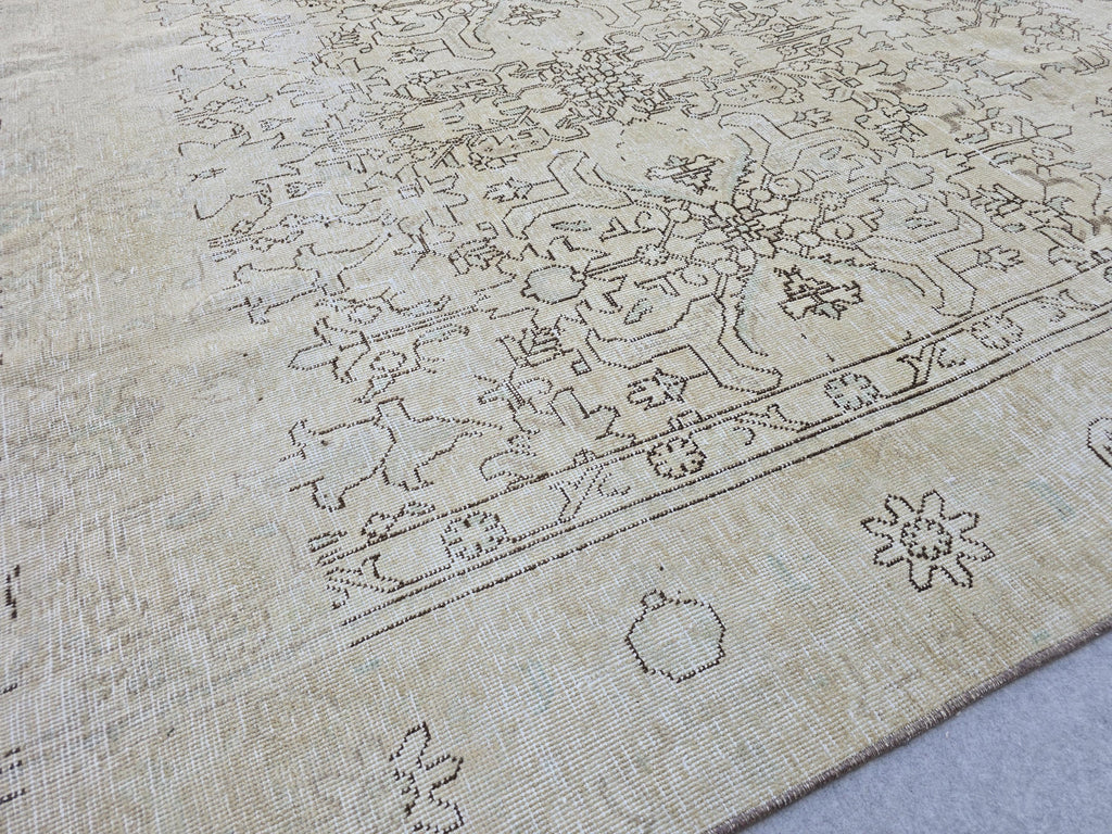 8.70x12.20 feet Cream Beige Floral Hand Knotted Vintage Turkish Wool Area Rug