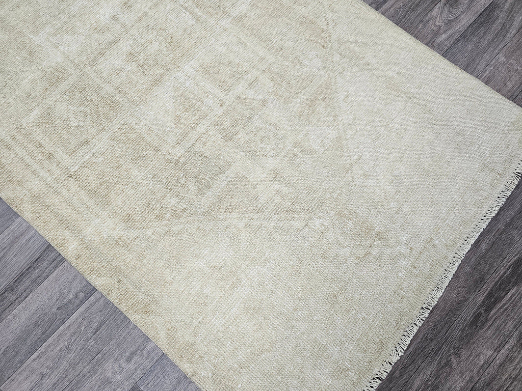 Neutral Oushak Runner Rug: 3x13 Vintage Turkish Hallway Rug
