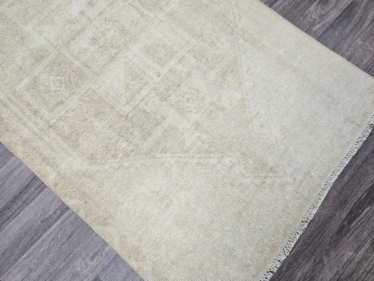 Neutral Oushak Runner Rug: 3x13 Vintage Turkish Hallway Rug