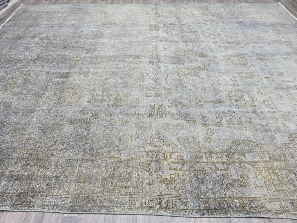 Hand-Knotted Wool Turkish Oushak Rug: 10x12 Overdyed Gray