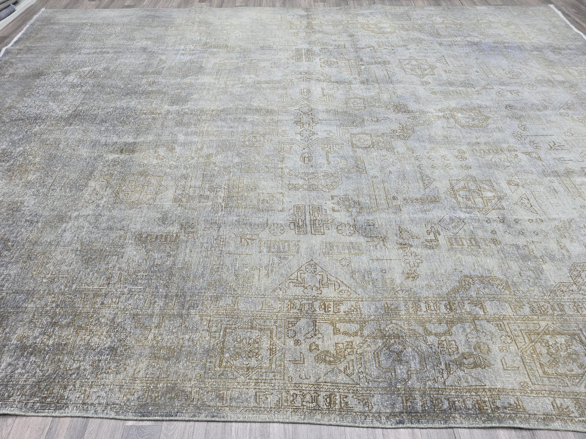 Hand-Knotted Wool Turkish Oushak Rug: 10x12 Overdyed Gray
