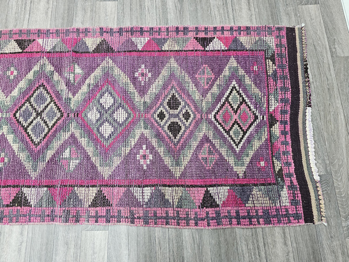 2.70x13.50 feet Vintage Turkish Herki Runner Rug, Hand-Knotted Wool Rug