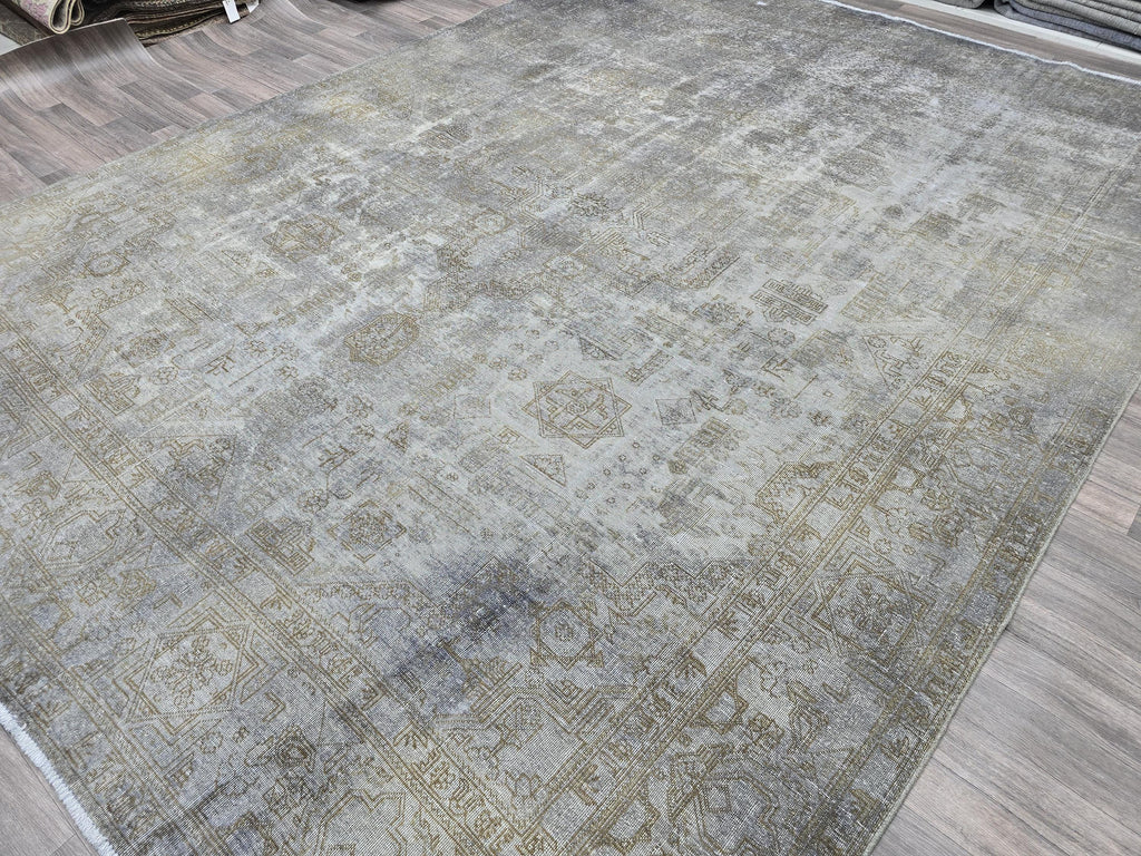 Hand-Knotted Wool Turkish Oushak Rug: 10x12 Overdyed Gray