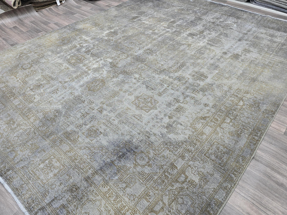 Hand-Knotted Wool Turkish Oushak Rug: 10x12 Overdyed Gray