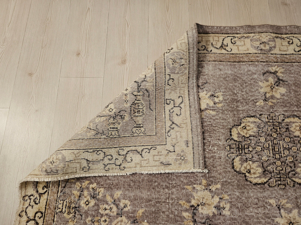 4x6 Vintage Turkish Oushak Rug: Hand-Knotted Organic Wool Small Rug