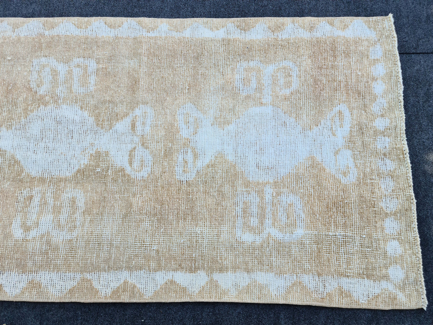 3x11.8 feet Neutral Runner Rug/ Distressed Wool Runner/ Vintage Oushak Runner/ Handmade Rug Runner