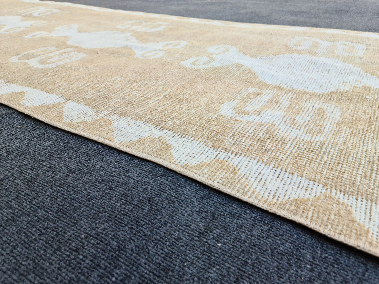 3x11.8 feet Neutral Runner Rug/ Distressed Wool Runner/ Vintage Oushak Runner/ Handmade Rug Runner