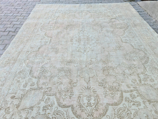 9x12 Neutral Blush Oversize Vintage Rug/ Large Oushak Rug for Livingroom and Saloon/ Mahal Carpet /9.25x12.10 feet