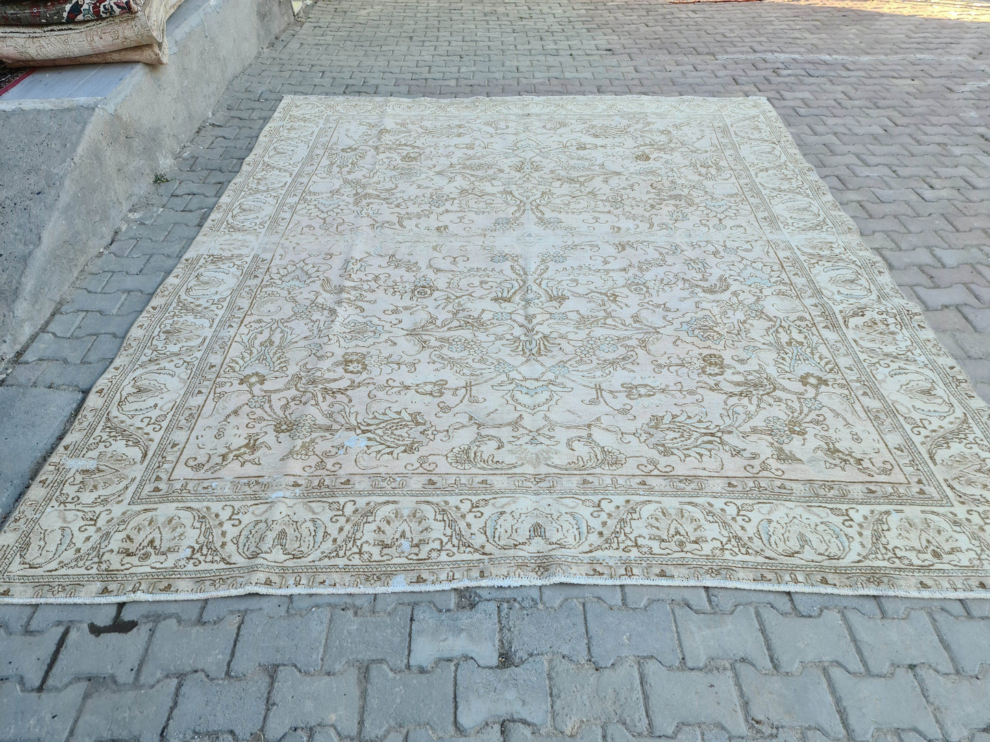 9.5x11.65 feet Large Turkish Rug for Livingroom/ Neutral Vintage Bedroom Aesthetic Rug/ Wool Oriental Carpet/ Authentic Boho Area Rug