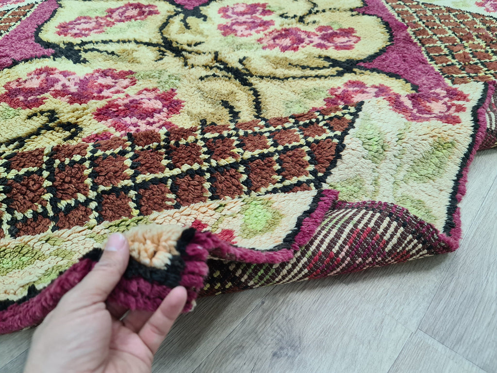 Hand Knotted Wool Oushak Rug: Vintage Turkish High Pile Carpet (6.3x7.25 ft)