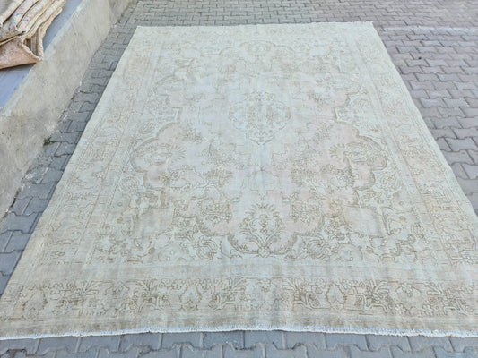 9x12 Neutral Blush Oversize Vintage Rug/ Large Oushak Carpet/ Area Rug for Livingroom and Saloon/ Mahal Carpet /9.25x12.10 feet