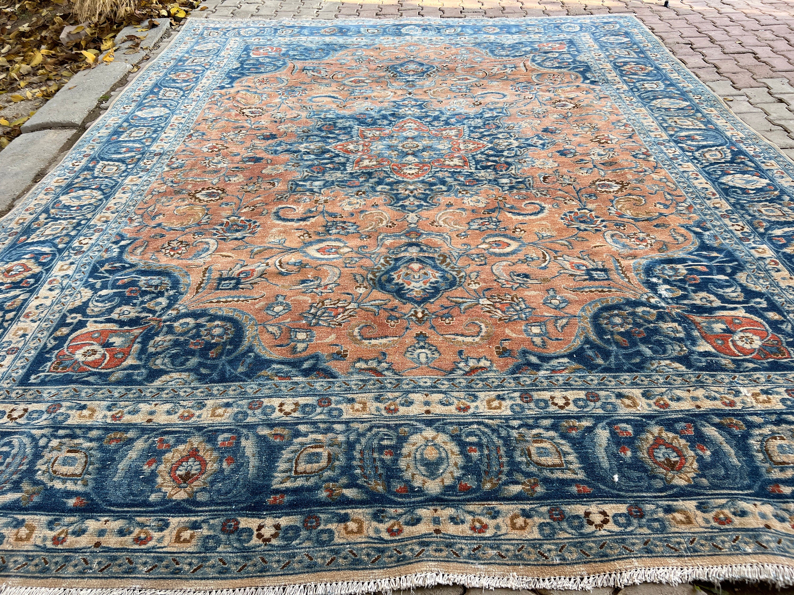 10x12 Vintage Turkish Wool Rug: Large Hand-Knotted Oushak Area Rug