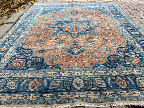 10x12 Vintage Turkish Wool Rug: Large Hand-Knotted Oushak Area Rug