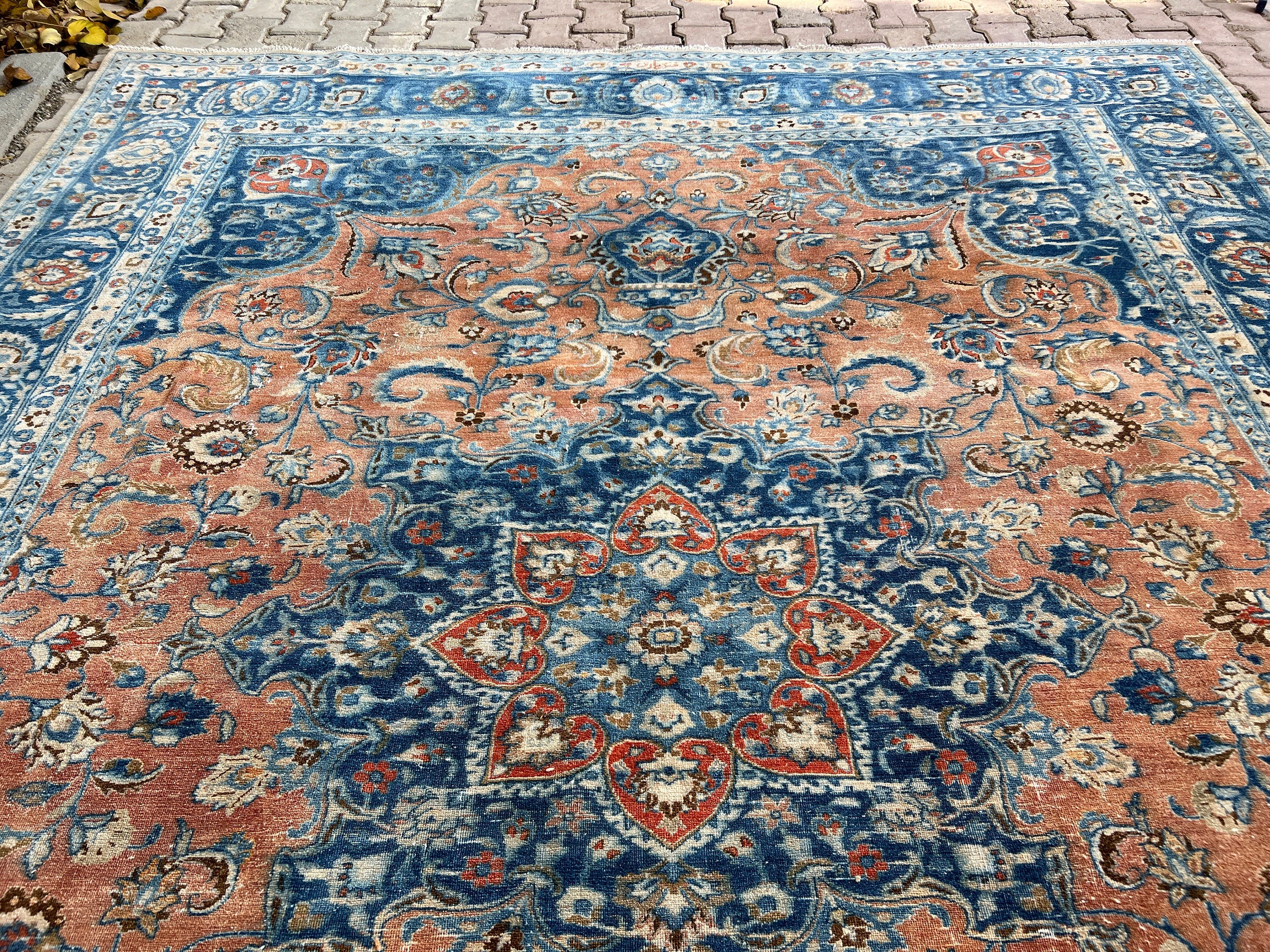 10x12 Vintage Turkish Wool Rug: Large Hand-Knotted Oushak Area Rug