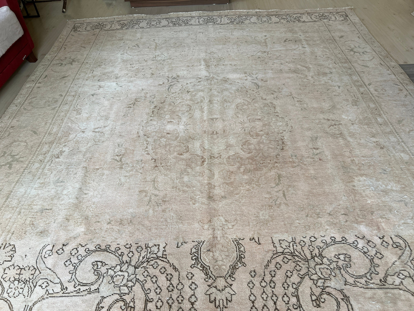 9x12 Distressed Neutral Antique Wool Turkish Rug  //9.30x12.40 feet