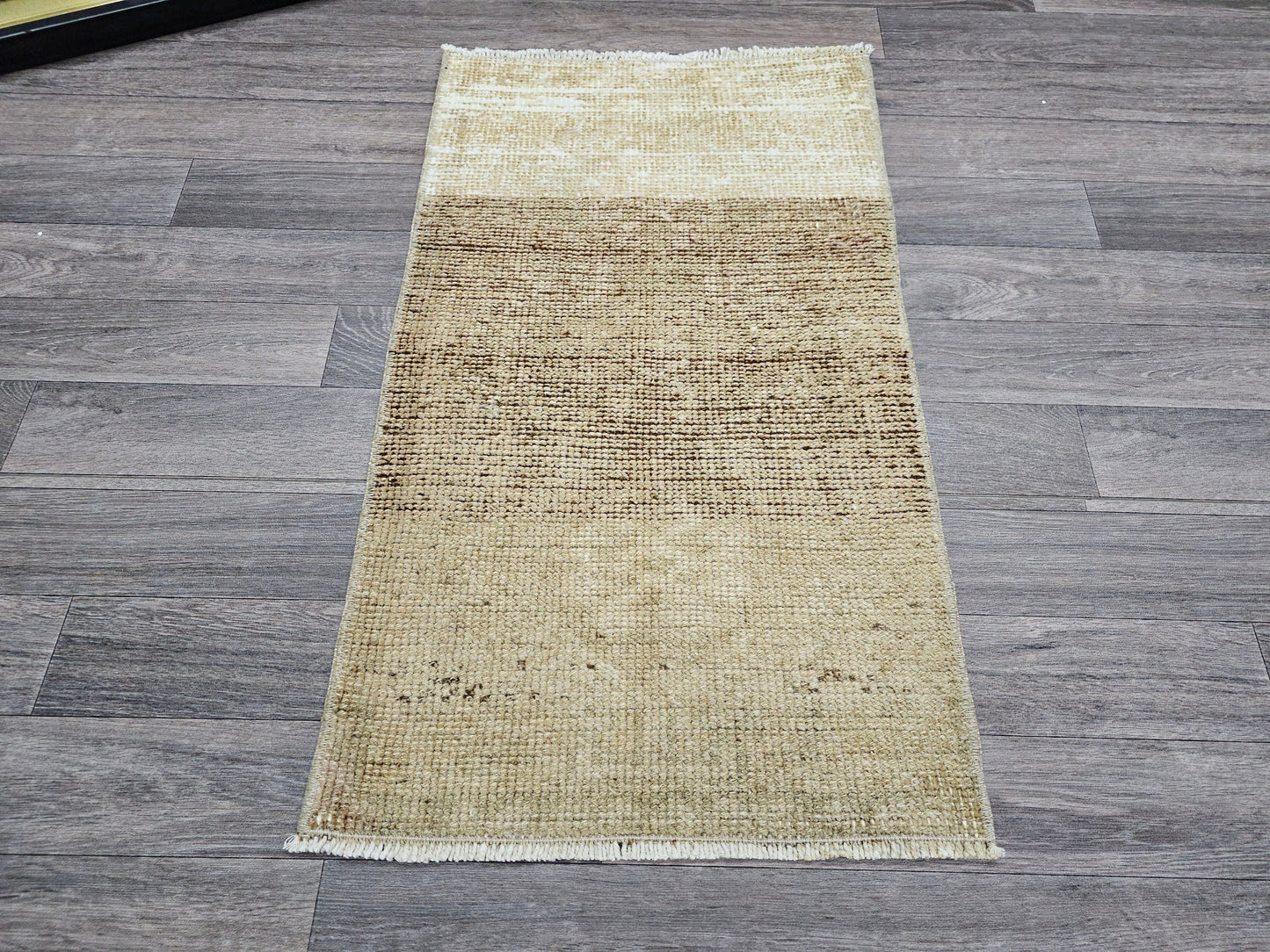 20x35 inches Neutral Vintage Oushak Doormat for Master Bathroom - Mini Turkish Faded Wool  Rug - Scandinavian Design Bath Mat